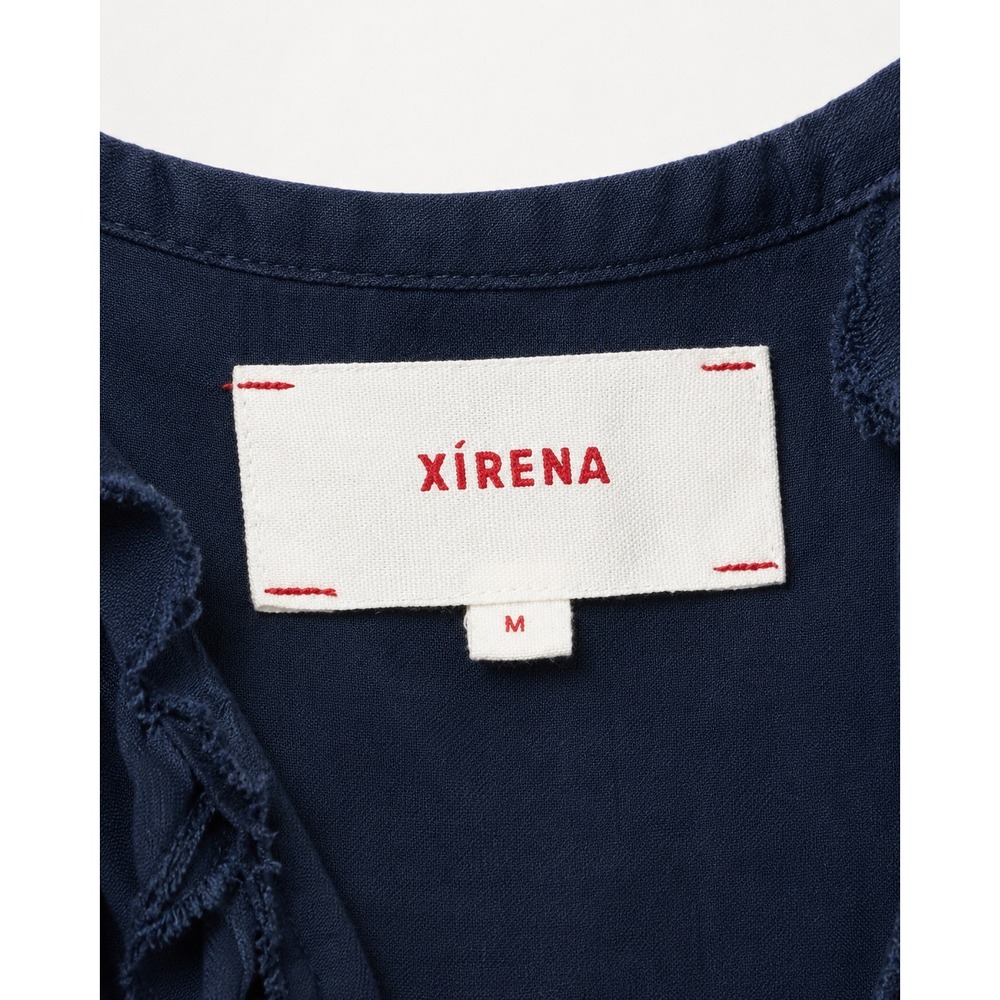 Xirena Midi Dress Wns Medium Navy Blue Excellent Cotton Ruffle Belted Long Slv - Picture 4 of 16